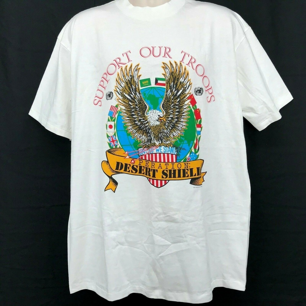 VTG 91 Support Our Troops Operation Desert Shield/Storm T-Shirt XL Single Stitch